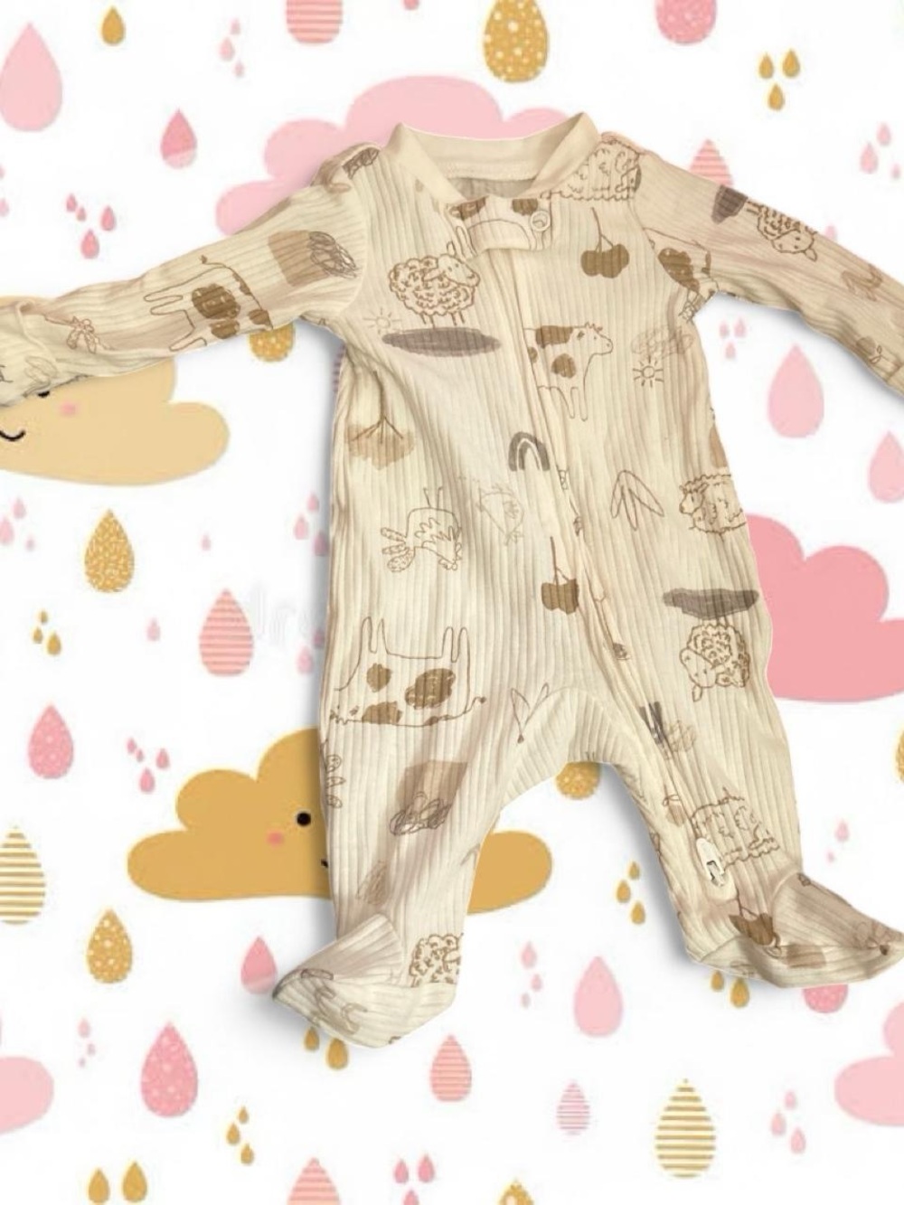 Carter's Cream Ribbed Animal Print Footed One-Piece